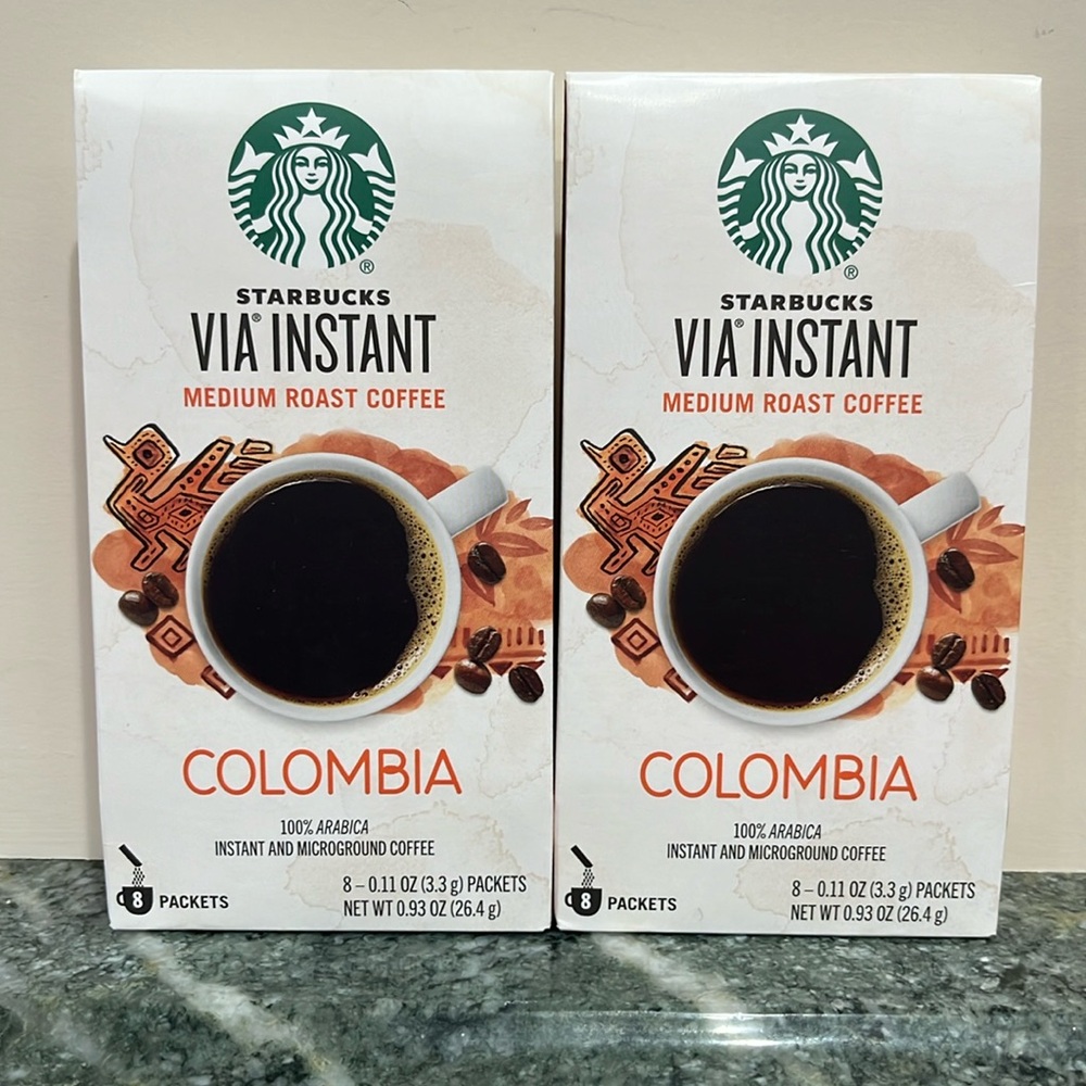 Starbucks VIA instant coffee medium roast Columbia 8 count. Bundle of 2